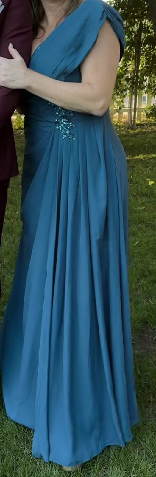 Embellished Floor length Teal Dress W/ Laced Up Back For Perfect Fit Size 12