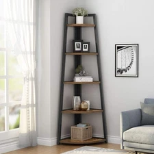 70'' Tall Corner Shelf,5-Tier Ladder Shelf Plant Stand Bookshelf for Living Room
