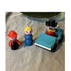 Fisher-Price Little People Vintage 1960s Blue Car Vehicle w/ 3 Figures