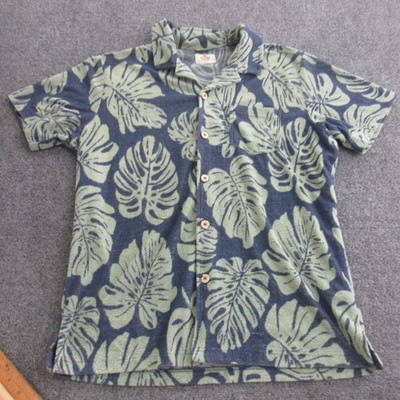 Marine Layer Shirt Mens Medium Blue Leaf Terry Short Sleeve Button Up Tropical