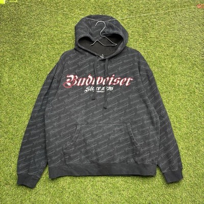 Budweiser Sweatshirt Mens Large Hoodie King Of Beers AOP Spellout y2k Beer
