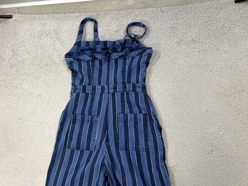Anthropologie Jumpsuit Womens Size 6 Blue Striped Wide Leg Sleeveless Overalls - Picture 14 of 16