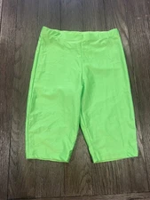Mens Bodybuilding Shiny Spandex Tights Compression Shorts Neon Green Medium