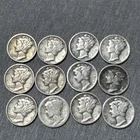 Mercury Dimes 90% Silver 1934-1945 Lot of 12 Various Dates See Photos