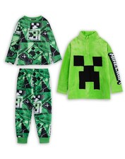 Minecraft Green Creeper Long Sleeve Long Leg Pyjama and Jumper 3 Piece Set Boys