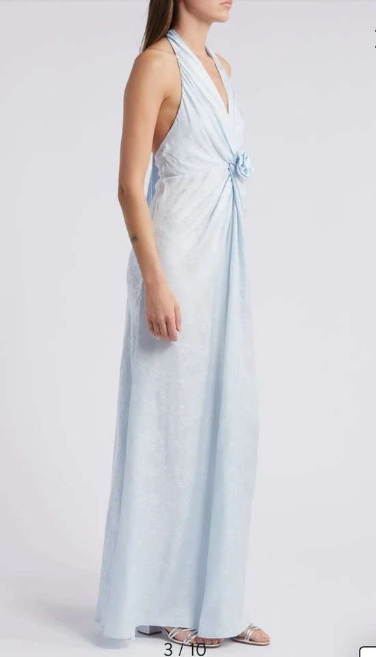 LoveShackFancy Lowry Twist Front Light Blue Maxi Dress Gown Silk Blend ASO Lana - Image 4 of 4