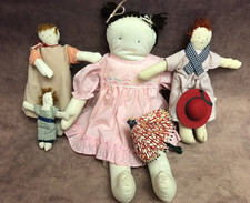 Folk ART Handmade Raggedy Ann type Primitive Cotton Cloth Dolls Lot of 4