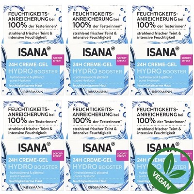 6 x 50 ml | ISANA 24h Creme-Gel Hydro Booster Sofort-Effekt Hyaluron Vegan