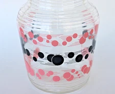 HAZEL ATLAS Pink and Black POLKA DOT Glass LEMONADE Water BEVERAGE PITCHER MCM