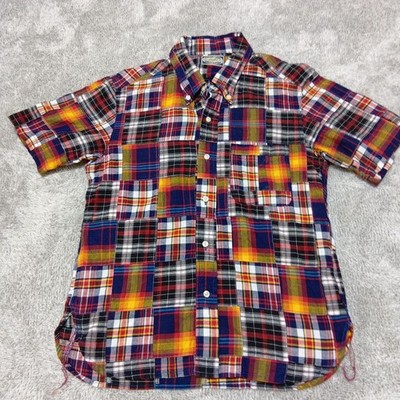 Sugar Cane Patchwork Short Sleeve Button-Down Shirt S Size Checkered Fabric #592