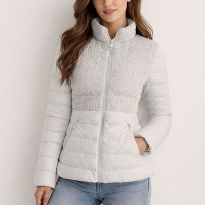 Bernardo Off-White Quilted Puffer Jacket Women Small/36 Primaloft Eyelet Detail