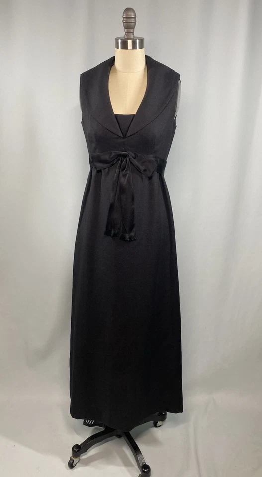 Vestido Vintage MOLLIE PARNIS BOUTIQUE TALLA EXTRA PEQUEÑO XS Negro Lino Largo Años 60 Foto 4 de 4
