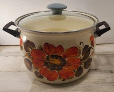 Vintage Moneta Large Enamel Flower Stock Pot 22 Made in Italy Clear Lid