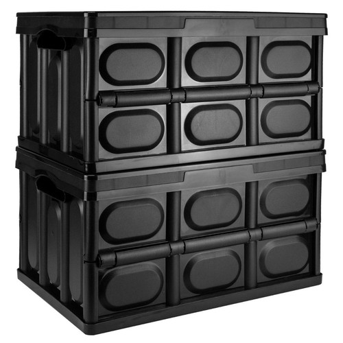 Folding Storage Box 30L - Regular Black Plastic with Lid and Handles Collapsible - Picture 2 of 8