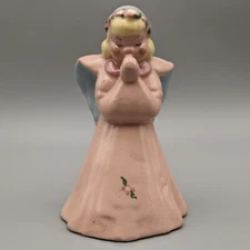 Vtg Kay Finch Praying Angel Figurine, California Pottery, Pink Blue Eyes Closed