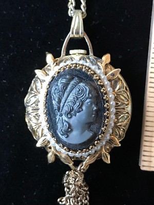 Black Cameo Swiss Made Watch Lucern Brand Pendant Necklace