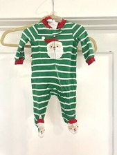 Carters Just One You Christmas Santa Striped Green Footie Pajama  Hat Sz NB NWT