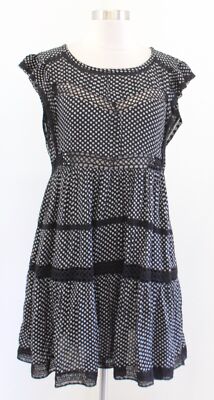 Free People Retro Kitty Black White Crochet Cutout Mini Tunic Dress Floral  Sz XS