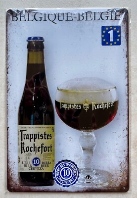 TRAPPISTES ROCHEFORT BELGISCHES BIER BLECHSCHILD MANN HÖHLE BAR KNEIPE GARTEN 20x30cm