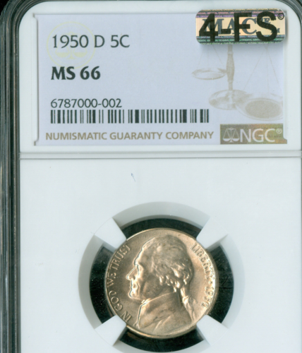 1950 D JEFFERSON NICKEL NGC MS66 PQ MAC 4FS & SPOTLESS * - Picture 1 of 2