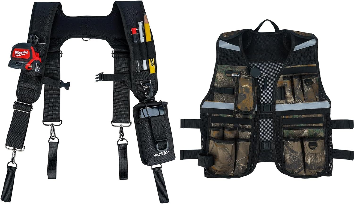 Padded MELOTOUGH Tool Belt Suspenders for Construction Work Comfort