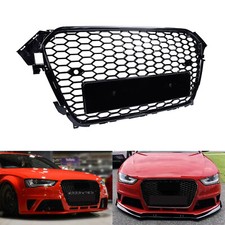1pc Gloss Black Honeycomb Mesh Front Bumper Grille For Audi A4 S4 B8 RS4 2013-15
