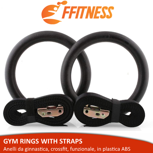 WOODEN GYM RINGS COPPIA ANELLI DA GINNASTICA CINGHIE REGOLABILI CROSSFIT FITNESS
