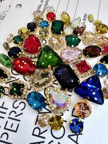 50 pcs Colour Multicolour Mix Sew On Crystals Glass Gold Claw Rhinestones Gems - Picture 3 of 5