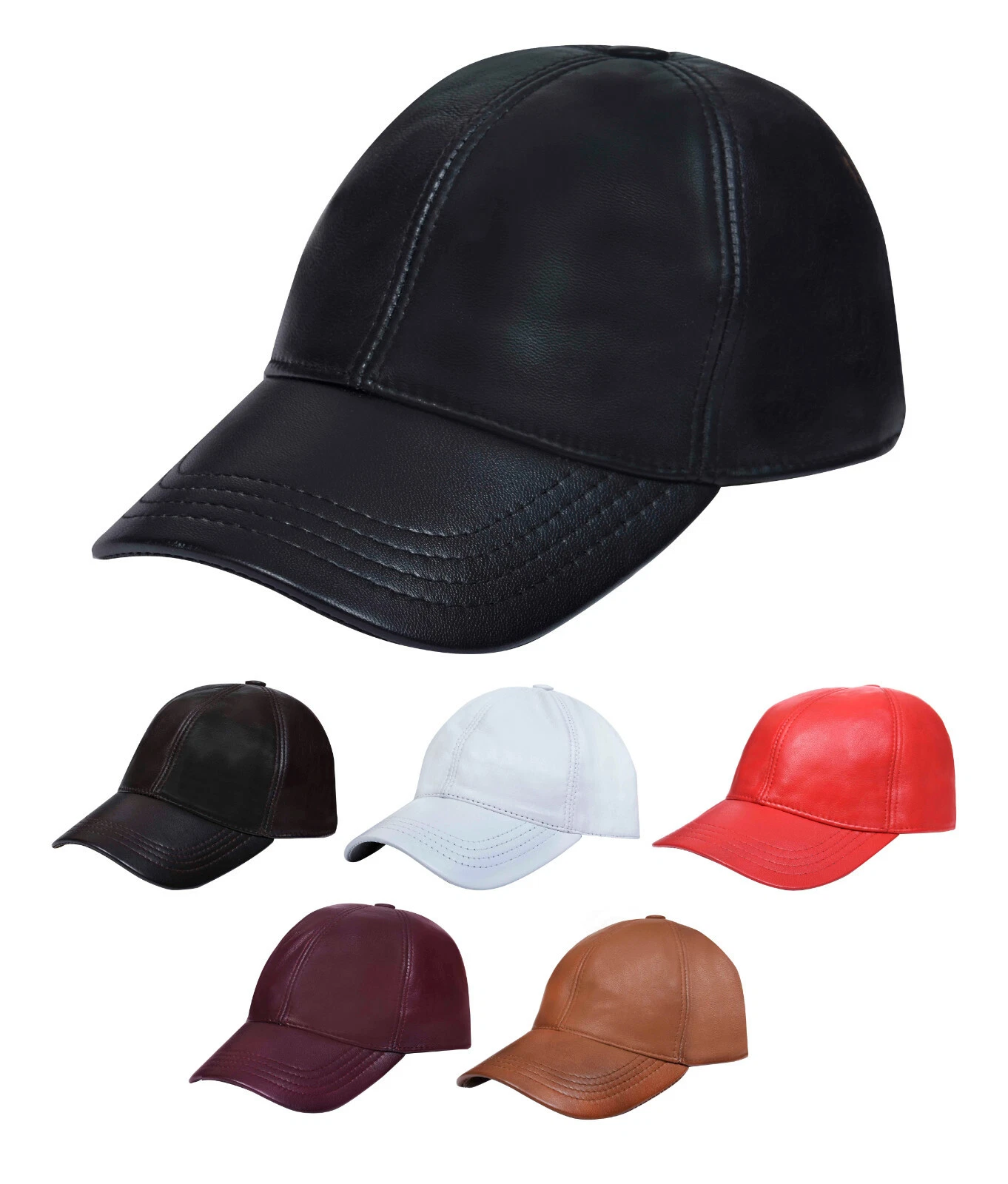 Mens Womens Real Nappa Leather Adjustable Golf Snapback Plain Baseball Cap Hat