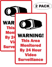 2 Home Security Video Surveillance 6 mil Quality Vinyl Decals - Indoor Outdoor