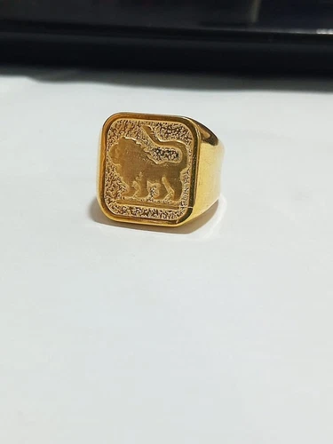 14K Yellow Gold Plated Lion Signet Vintage Mens Special Pinky Wedding Party Ring