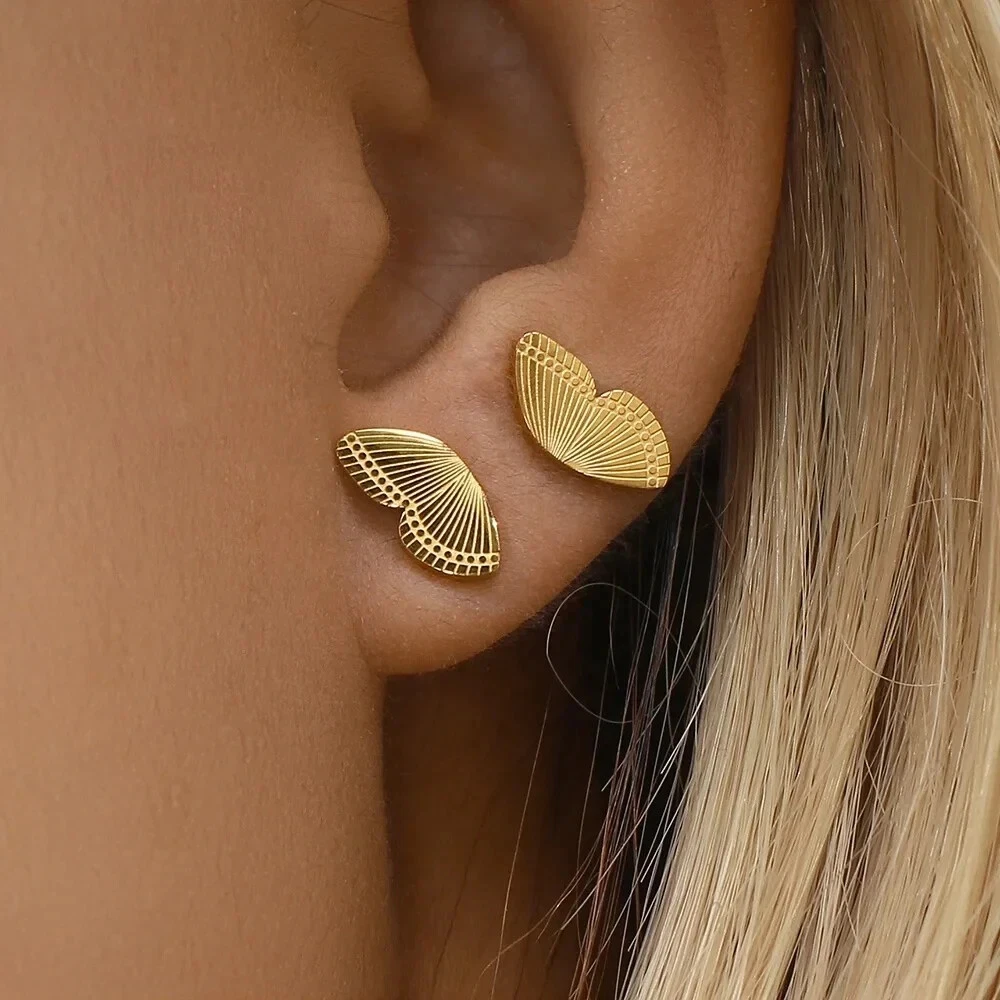 Butterfly Wings Earrings Stud Gold Silver Dainty Tarnish Free