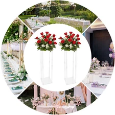 2pcs Tall Elegant Decorative Vase Column Acrylic Flower Stand Display Wedding