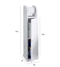 Free Standing Toilet Paper Roll Holder Stand Wood Bathroom Storage Cabinet WHITE