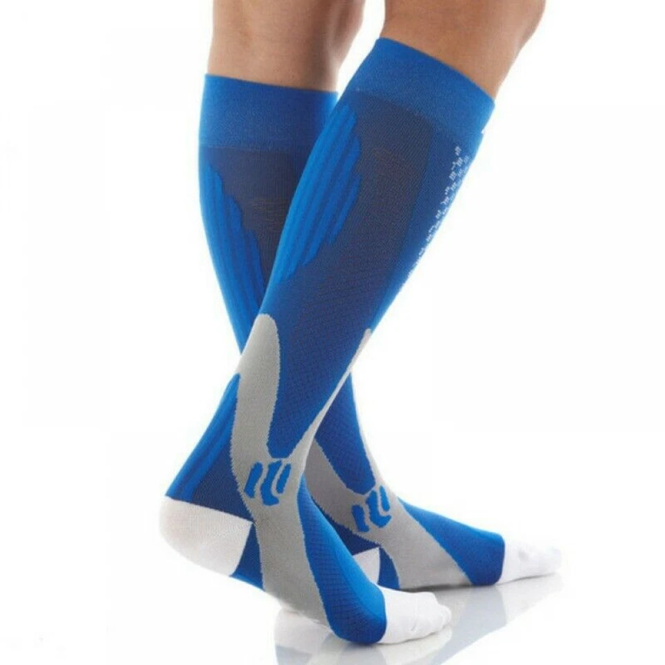 2x Meias Longas Masculinas Femininas Caneleira de Bezerro Esportes Ao Ar Livre Corrida Equitação Compressão - Imagem 2 de 4