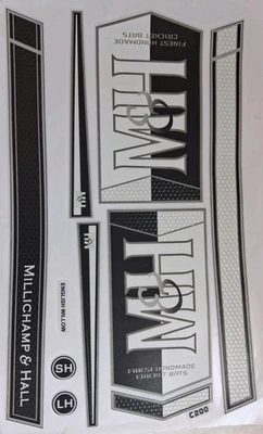M&H White & Black Edition Full Cricketschläger Aufkleber 3D geprägt Millichamp & Hall - Bild 1 von 4