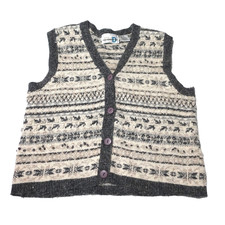 Vintage Paul Harris Floral Embroidered Wool Vest Womens M Grandma Core