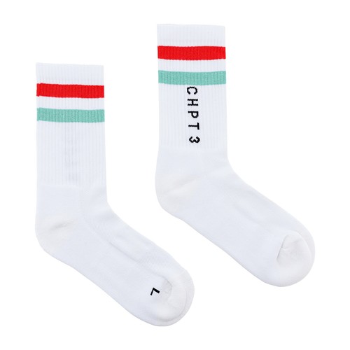 CHPT3 UK 4-7 Calcetines Tubo Algodón Blanco con Rayas Rojas y Verde Azulado (5 Pares) - Imagen 4 de 5