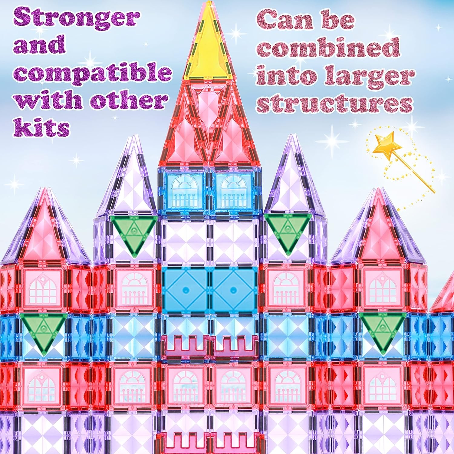 Little Pi 104pcs Frozen Princess Castle Magnetic Tiles Building Blocks - Pink 