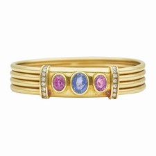 Historic Vtg Van Cleef Arpels 18K Yellow Gold Diamond Ruby Sapphire Bracelet