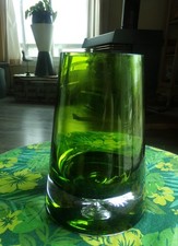 MCM KROSNO POLAND GREEN CLEAR BUBBLE ART GLAS...