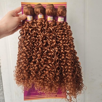 Highlight Brown Afro Kinky Curly Synthetic Hair Weave 4 Bundles 16 18 18 20 In