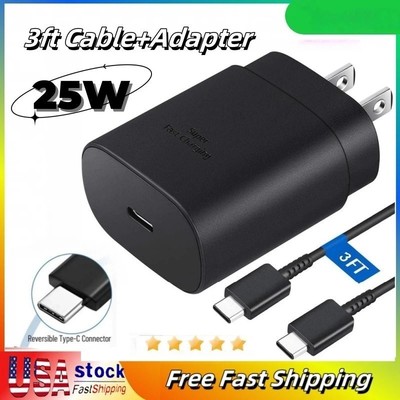 25w Type USB-C Wall Charger 3FT Cable For Samsung Galaxy S24 S23 S22 S21 S20 US