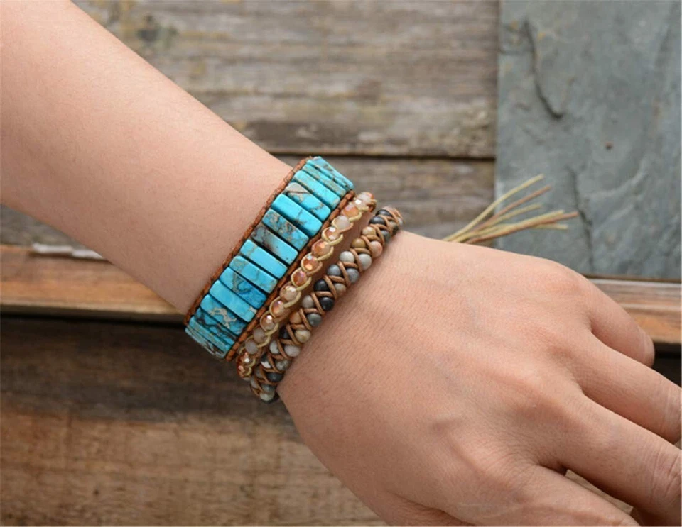 Natural Turquoise Stone Tube Braided Bracelet for Protection Balance Healing - Image 4 of 4