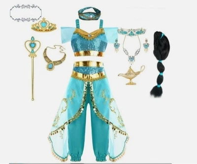 New pretty girls Jasmin summer lovely kid long dress customes black wig