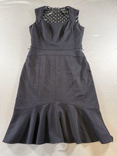 White House Black Market Fit Flare Wiggle Dress Black Polka Dot Lining Retro 4