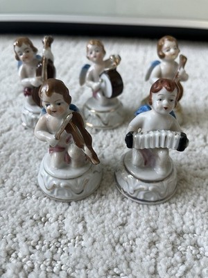 Vintage Japan Porcelain Cherub Angel Musician Figurines Set of 5- Mini Sized
