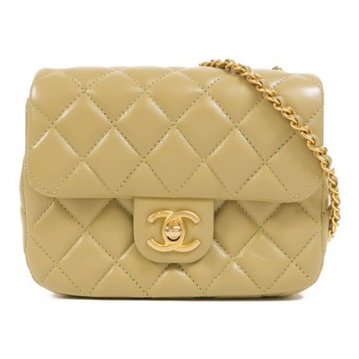 CHANEL CC GHW Coco Heart Square Chain Shoulder Bag Lambskin Leather Green
