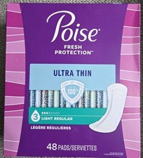 Poise Ultra Thin Fresh Protection Light Regular Bladder Incontinence 48 Pads New