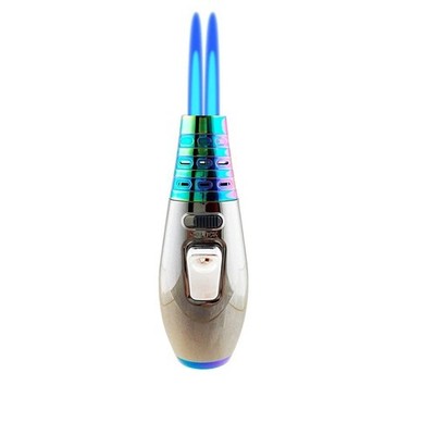 Double Jet Torch Lighter Adjustable Butane Refillable Water Drop Shape Rainbow